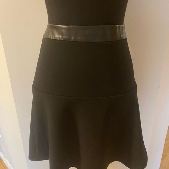 Ann Taylor Black Circle A Line Skirt with Leather Waistband - Picture 2 of 12